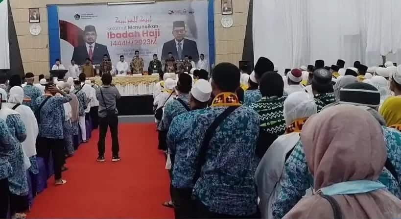 Pelepasan calon jamaah haji Aceh kloter 7 di Asrama Haji Embarkasi Aceh
