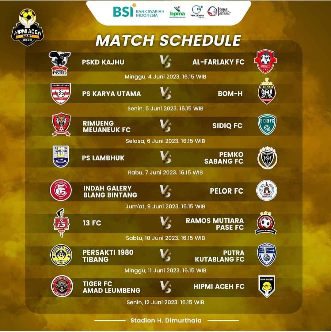 Sebanyak 16 tim terbaik dari berbagai daerah di Aceh mengikuti turnamen sepakbola HIPMI Aceh Cup 2023