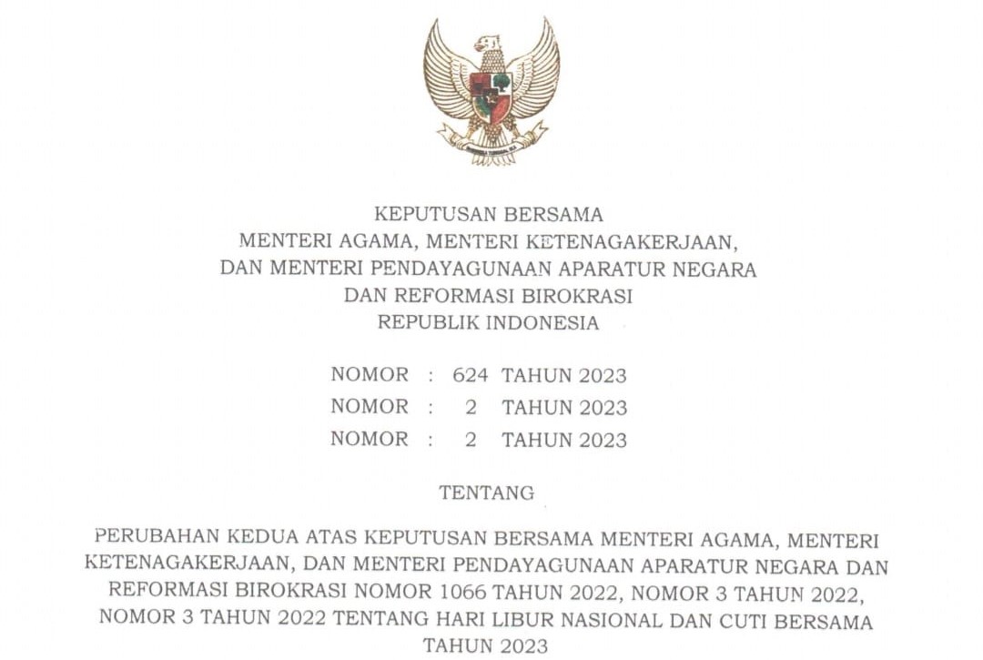 Surat Keputusan Bersama (SKB) 3 Menteri tentang Hari Libur Nasional dan Cuti Bersama Tahun 2023