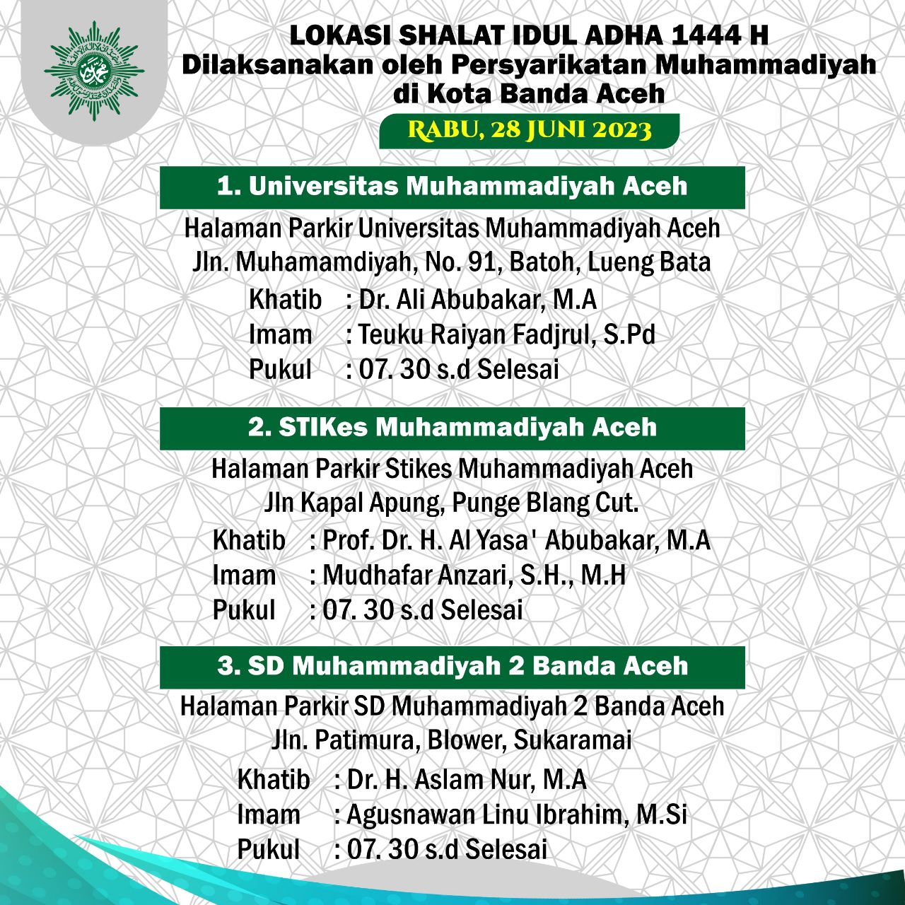 Lokasi pelaksanaan shalat Idul Adha 1444 Hijriah warga Muhammadiyah di Banda Aceh, Rabu (28/6)