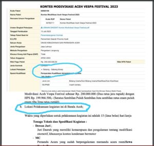 seharusnya kegiatan ini lokasinya dibuat di Sabang sesuai tempat dalam SIRUP APBA 2023 Disbudpar Aceh