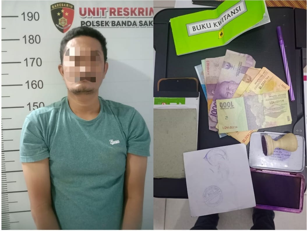 IY (40) warga Kota Lhokseumawe, pelaku pungli modus sumbangan perayaan HUT Kemerdekaan RI diamankan personel Polsek Banda Sakti Kota Lhokseumawe, Kamis (10/8)