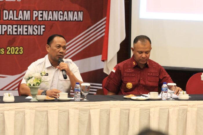 Plh. Kakanwil Kemenkumham Aceh Lilik Sujandi menyinggung permasalahan pengungsi Rohingya pada Rakor Tim Pengawasan Orang Asing, Kamis (24/8) di Hermes Palace Hotel Banda Aceh