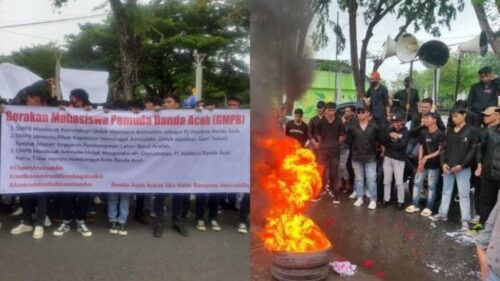Puluhan mahasiswa yang tergabung dalam Gerakan Pemuda Banda Aceh (GMPBA) menggelar unjuk rasa di depan Kantor Balai Kota Banda Aceh, Senin 4 September 2023