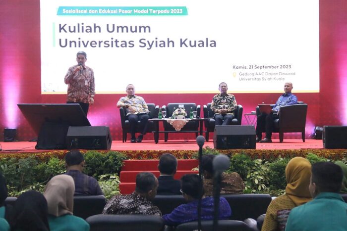 Otoritas Jasa Keuangan (OJK) menggelar kuliah umum untuk mengedukasi mahasiswa Universitas Syiah Kuala (USK) terkait Pasar Modal Terpadu 2023