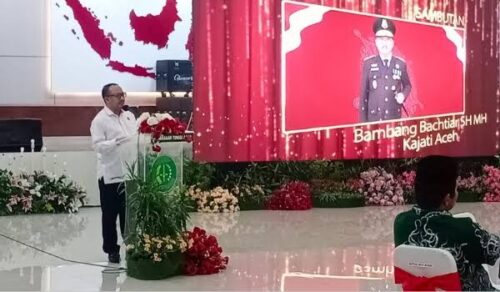 Kajati Aceh Bambang Bachtiar SH MH membuka Rapat Koordinasi Forkopimda Aceh tahun 2023 di aula Kejati Aceh, Jum'at malam (8/9)