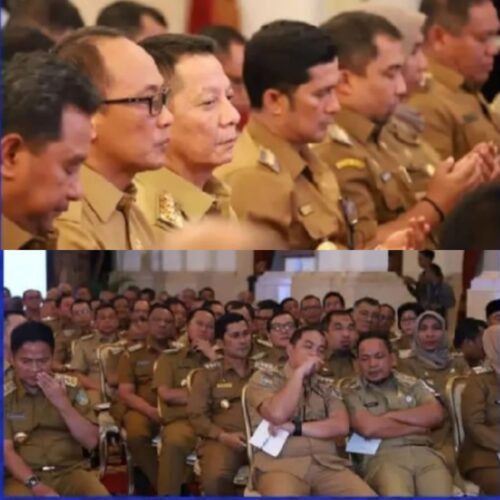 Pj Gubernur Aceh Achmad Marzuki bersama para Pj Kepala Daerah se-Indonesia mendengarkan arahan Presiden Jokowi pada Rapat Koordinasi Pj Kepala Daerah dalam rangka Pemantapan Penyelenggaraan Pemerintahan dan Pelayanan serta Mengoptimalkan Implementasi Program Strategis Nasional, di Istana Negara, Jakarta, Senin (30/10)
