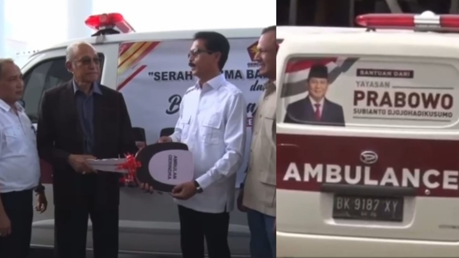 Sekretaris DPD Partai Gerindra Aceh Abdurrahman Ahmad menyerahkan bantuan 25 unit ambulans dari Yayasan Prabowo Subianto Djojohadikusumo kepada Wali Nanggroe Aceh Malik Mahmud Al Haythar, Senin (6/11)