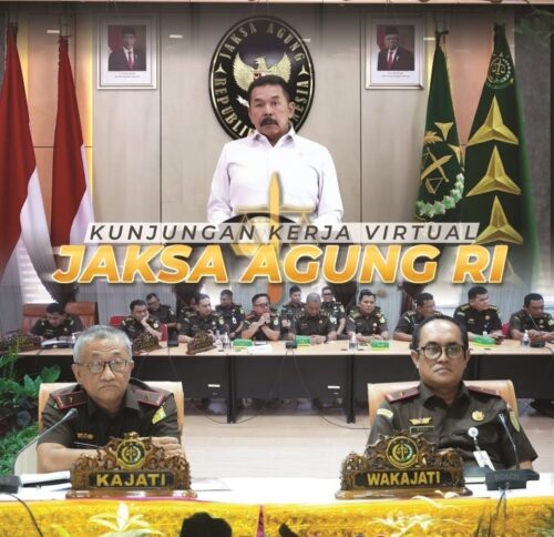 Jaksa Agung ST Burhanuddin saat memberikan pengarahan pada acara Kunjungan Kerja Virtual Jaksa Agung, Senin siang, 20 November 2023
