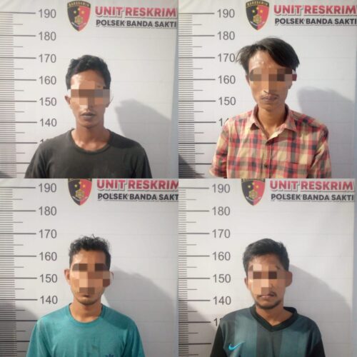 Personel Polsek Banda Sakti, Polres Lhokseumawe mengamankan empat tersangka pengedar narkotika jenis sabu-sabu