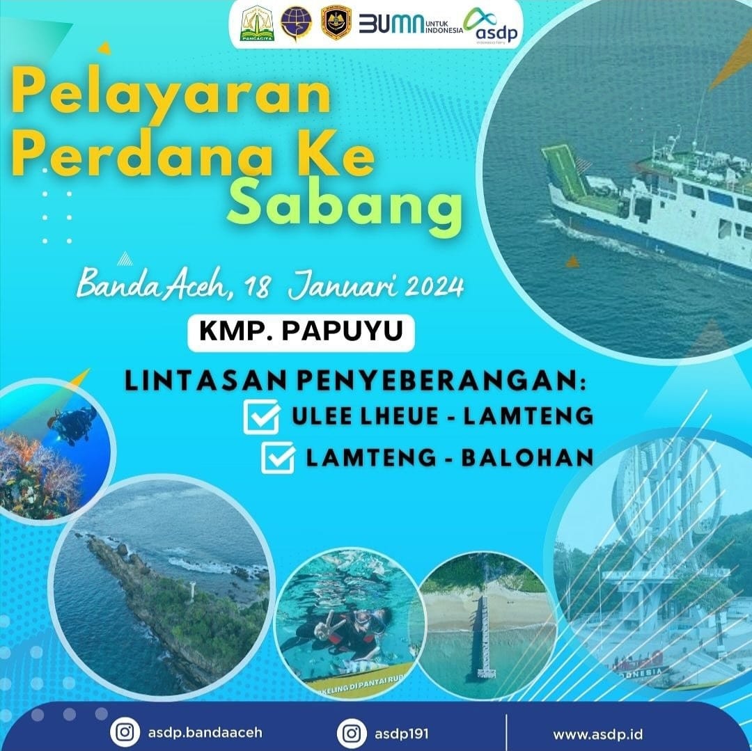 KMP Papuyu membuka rute pelayaran baru dari Lamteng (Pulo Aceh) ke Balohan (Sabang) mulai Kamis, 18 Januari 2024