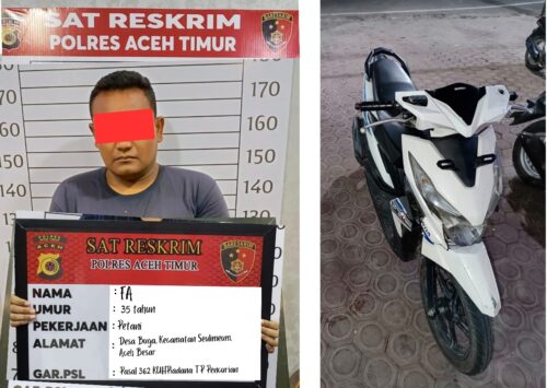 Satreskrim Polres Aceh Timur Polda Aceh mengamankan FA (35), warga Desa Buga, Kecamatan Seulimeum, Aceh Besar yang menjadi pelaku Curanmor di Aceh Timur