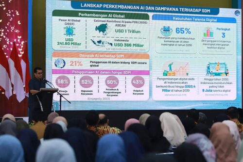 Wamenkominfo RI Nezar Patria menyampaikan kuliah umum di aula FMIPA kampus USK, Senin, 26 Februari 2024