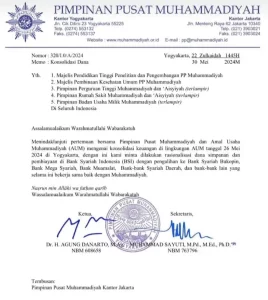 Surat PP Muhammadiyah tentang pengalihan dana dari BSI. Dok: Istimewa