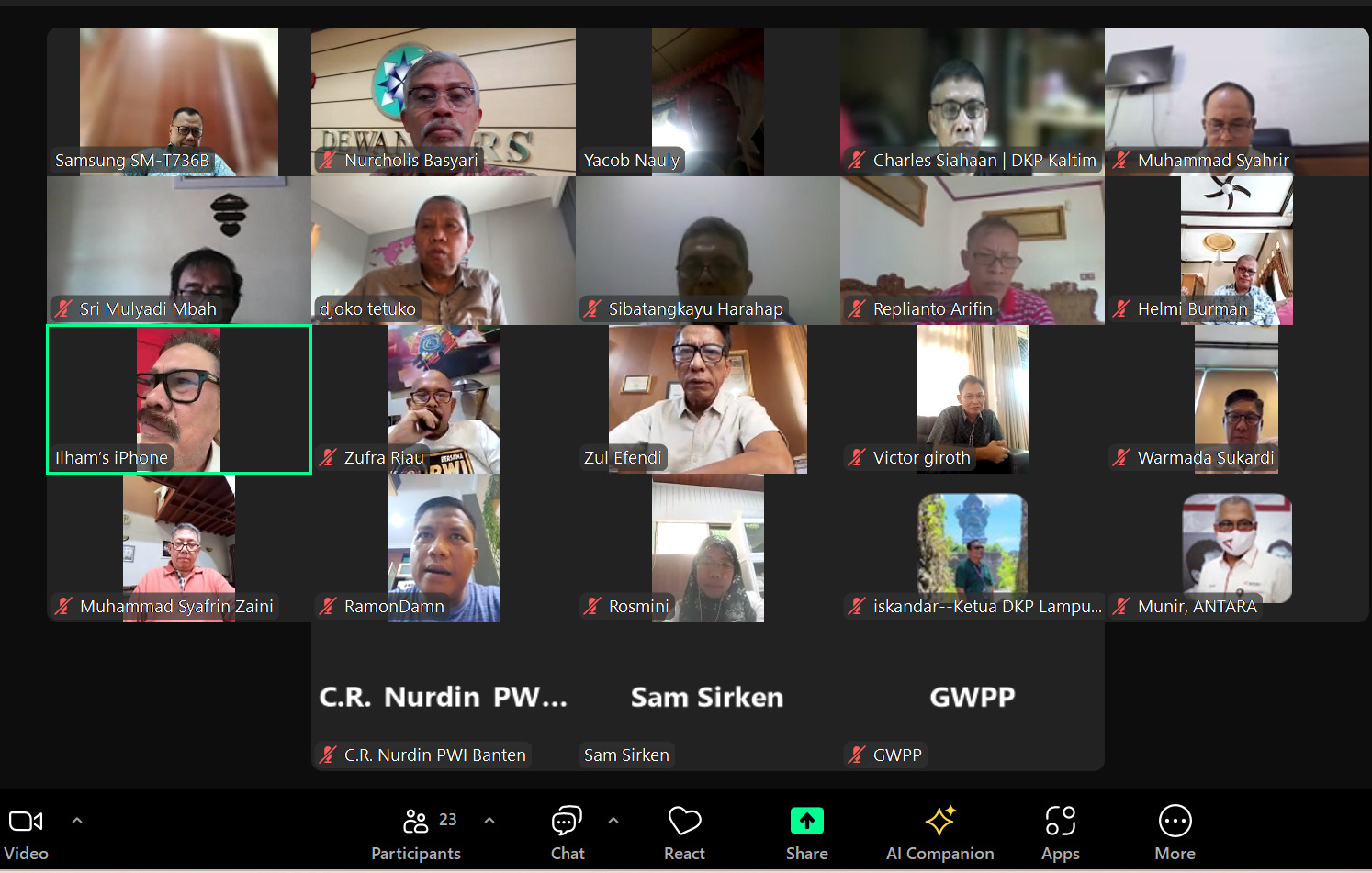 Rapat koordinasi dan konsolidasi Dewan Kehormatan dan Dewan Kehormatan Provinsi (DKP) PWI via aplikasi zoom, Senin (12/8/2024). Foto: Istimewa