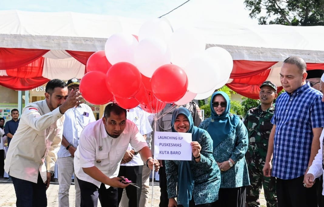 Pj Bupati Aceh Besar Muhammad Iswanto launching Integrasi Layanan Kesehatan Primer dan Puskesmas-Pustu Ramah Anak di Kuta Baro, Aceh Besar, Rabu (21/8). Foto: Istimewa