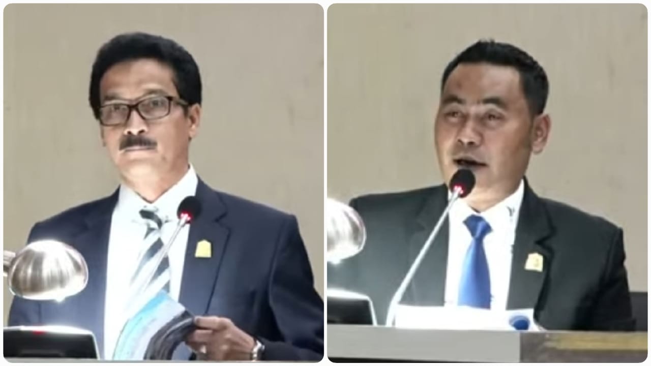 Juru bicara tim pansus pertambangan DPRA Abdurrahman Ahmad dan M Rizal Falevi Kirani saat membacakan laporan secara bergantian, Jum'at (27/9). (Foto: For Infoaceh.net)