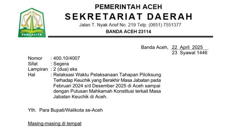 Pemerintah Aceh menginstruksikan penundaan tahapan Pemilihan Keuchik Langsung (Pilchiksung) yang masa jabatannya berakhir Februari 2024 hingga Desember 2025. (Foto: For Infoaceh.net)
