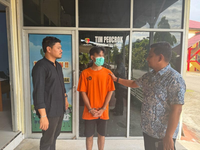 Unit PPA Satreskrim Polres Aceh Utara mengamankan pria berinisial Z (23), warga Lhoksukon, Aceh Utara, atas dugaan pemerkosaan seorang anak perempuan berusia 14 tahun. (Foto: Dok. Polres Aceh Utara)
