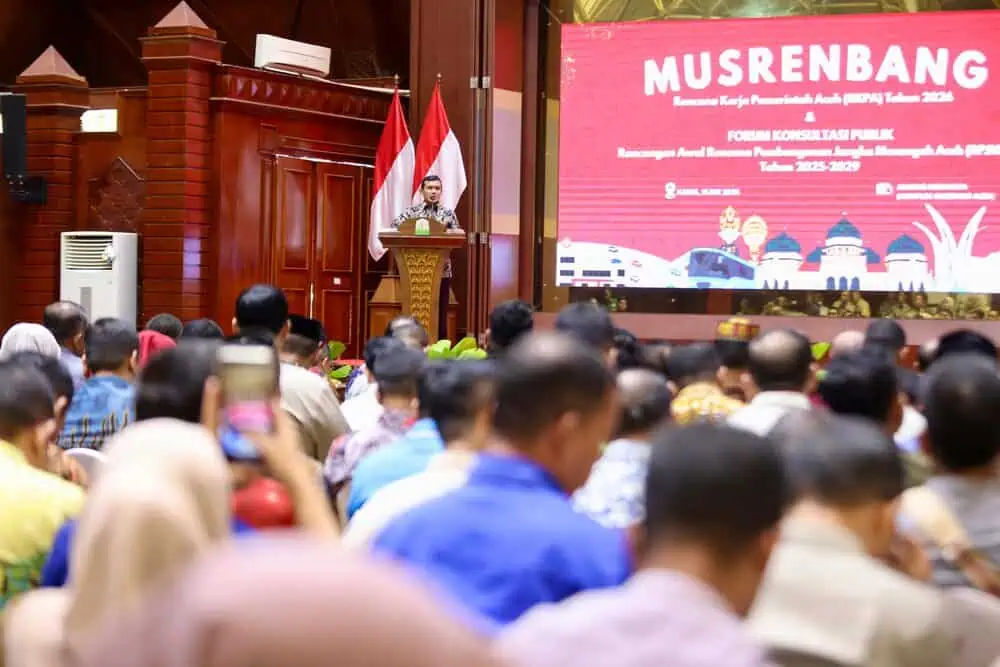 Musrembang Rencana Kerja Pemerintah Aceh (RKPA) tahun 2026 dan Forum Konsultasi Publik Rencana Awal RPJM Aceh tahun 2025-2026 di Anjong Mon Mata Pendopo Gubernur Aceh, Kamis (15/5/2025)