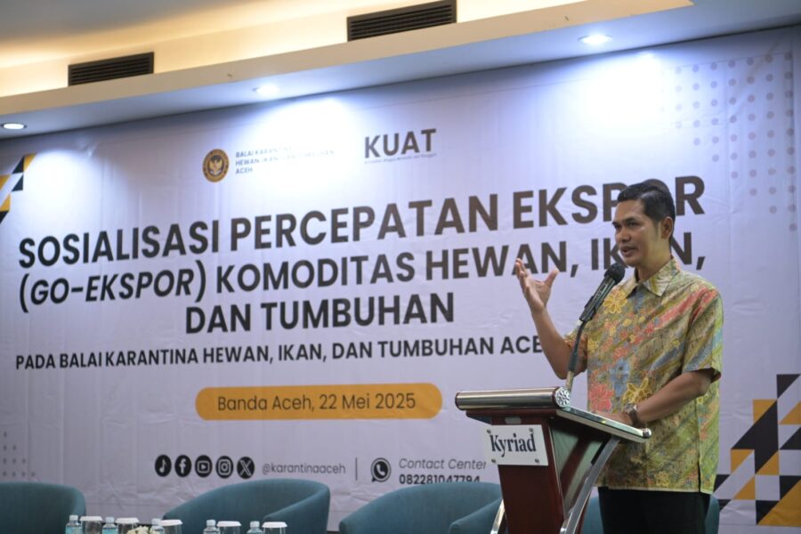 Plt Sekda Aceh M Nasir Syamaun pada acara Sosialisasi Percepatan Ekspor (Go-Ekspor) Komoditas Hewan, Ikan dan Tumbuhan, di Hotel Kyriad Muraya Banda Aceh, Kamis (22/5)