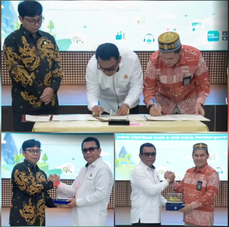 Kejati Aceh bersama PT PLN UID Aceh dan Unit Induk Pembangunan Sumatera Bagian Utara menandatangani kerja sama penanganan permasalahan hukum di bidang Perdata dan Tata Usaha Negara (TUN), Selasa (27/5).