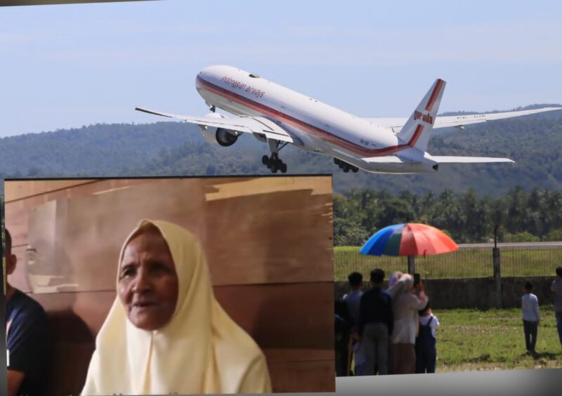 Nek Munirah, jamaah haji asal Aceh Besar yang sering menatap pesawat saat di sawah, kini telah Tiba ke Mekkah, Arab Saudi.