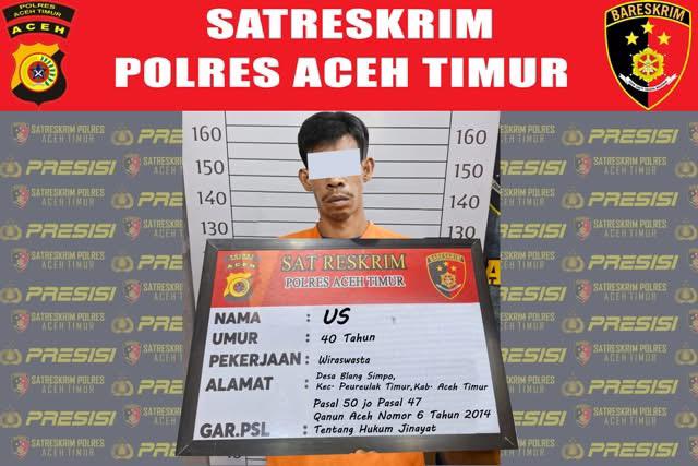 Tim Opsnal Satreskrim Polres Aceh Timur mengamankan seorang pria berinisial US (40), warga Desa Blang Simpo, Kecamatan Peureulak Timur, Kabupaten Aceh Timur yang diduga pelaku pemerkosaan dan pelecehan seksual terhadap anak