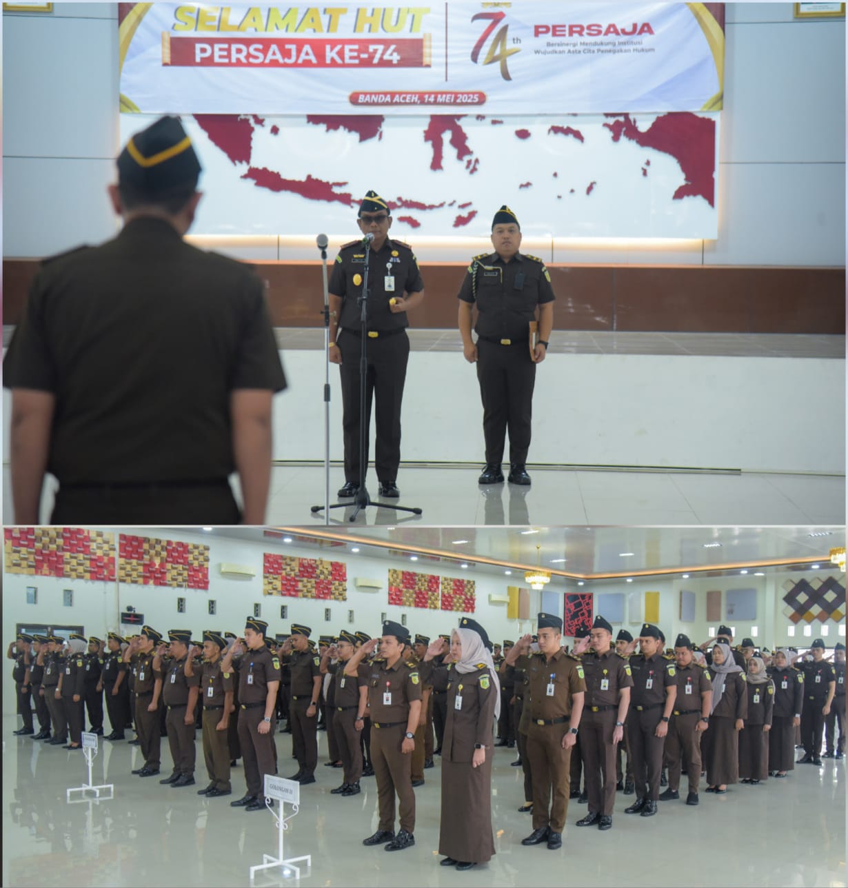 Kajati Aceh Yudi Triadi SH MH memimpin upacara HUT ke-74 Persatuan Jaksa Indonesia (Persaja), Rabu, 14 Mei 2025.