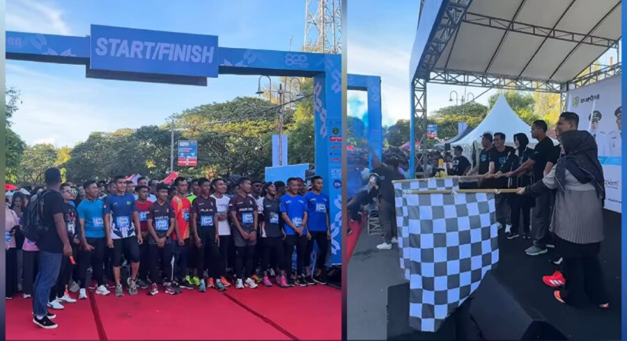 Ajang lari Banda Aceh Run 8,20K sukses digelar tanpa ada peserta yang memakai celana pendek. Wali Kota Illiza Sa’aduddin Djamal bersama Ketua DPRK Irwansyah saat melakukan pelepasan di depan Stadion H. Dimurthala Lampineung, Ahad pagi (18/5)