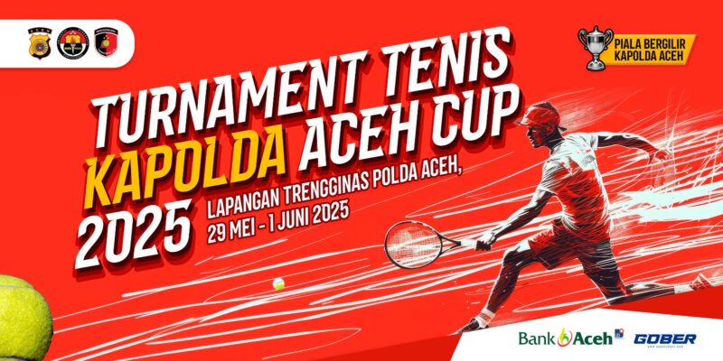 Sebanyak 23 tim dari berbagai instansi memperebutkan piala bergilir dalam turnamen tenis Kapolda Aceh Cup 2025 yang digelar di Lapangan Tenis Trengginas Polda Aceh, mulai 29 Mei hingga 1 Juni 2025