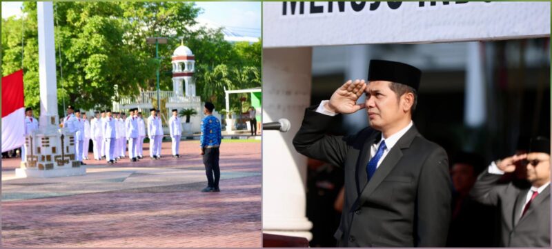 Plt Sekda Aceh M. Nasir Syamaun memimpin upacara Hari Lahir Pancasila di halaman Kantor Gubernur Aceh, Ahad pagi (1/6/2025).