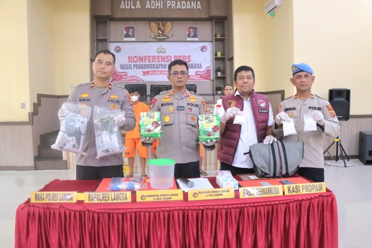 Satuan Reserse Narkoba Polres Langsa berhasil mengungkap dua kasus besar peredaran narkotika serta meringkus tiga tersangka. (Foto: Ist)