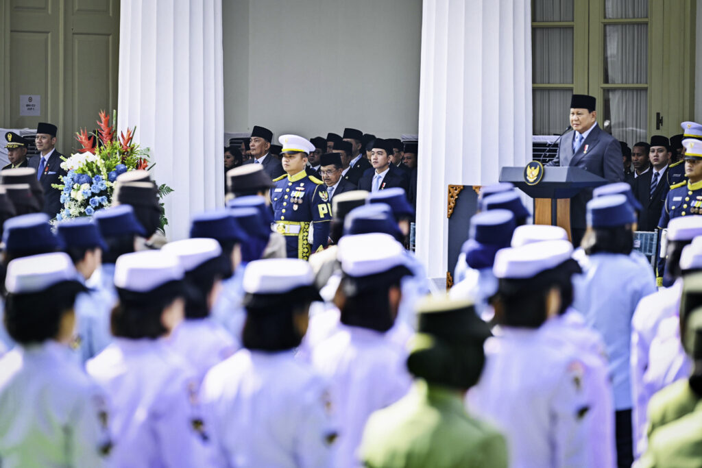 Presiden Prabowo Subianto memimpin langsung Upacara Peringatan Hari Lahir Pancasila tahun 2025 di Gedung Pancasila, Kementerian Luar Negeri, Jakarta, Senin (2/6/2025).