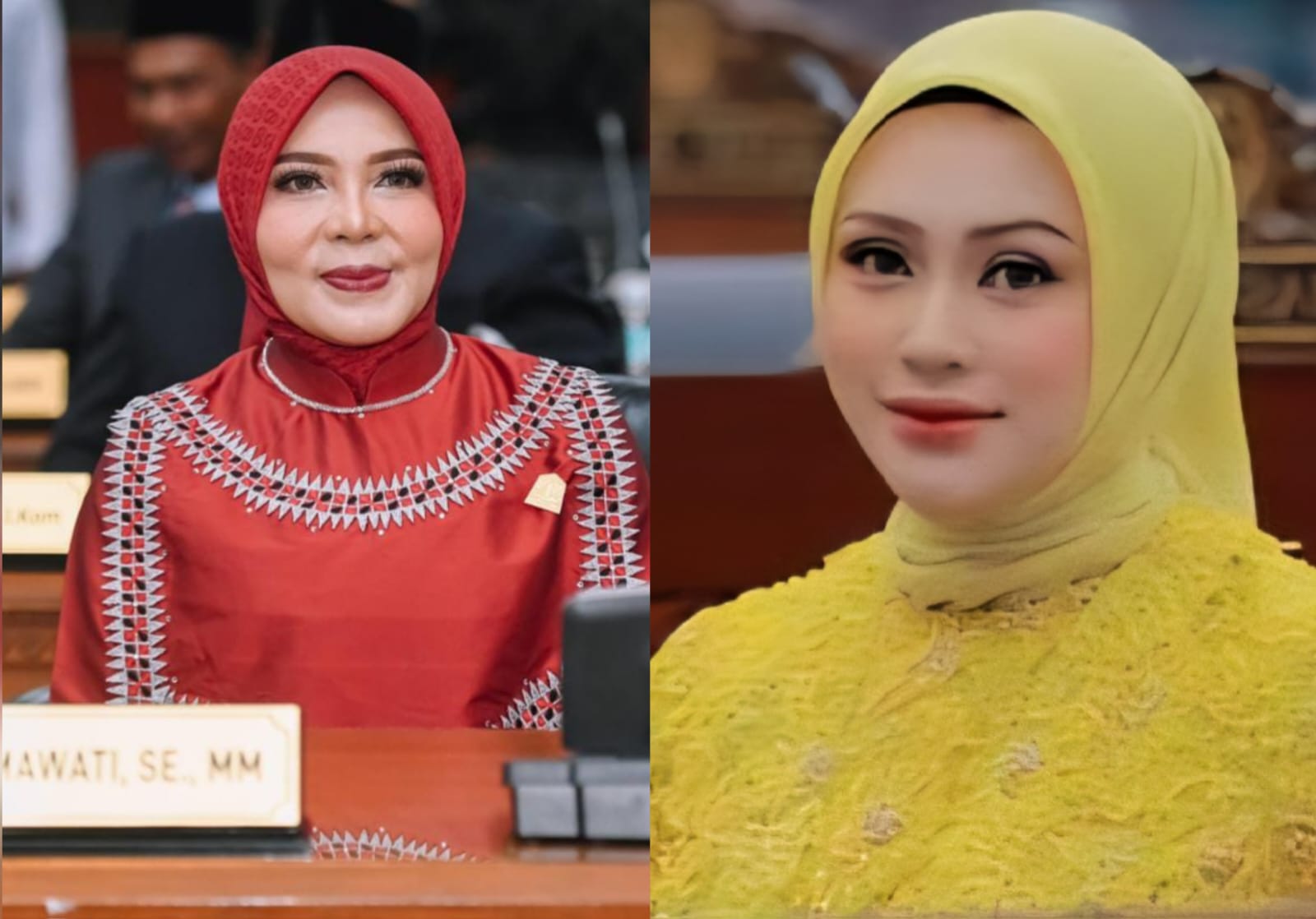 Istri Gubernur Aceh, Hj Salmawati atau Bunda Salma (kiri) melontarkan peringatan keras kepada Ketua DPRD Sumut, Erni Afriyanti Sitorus (kanan)