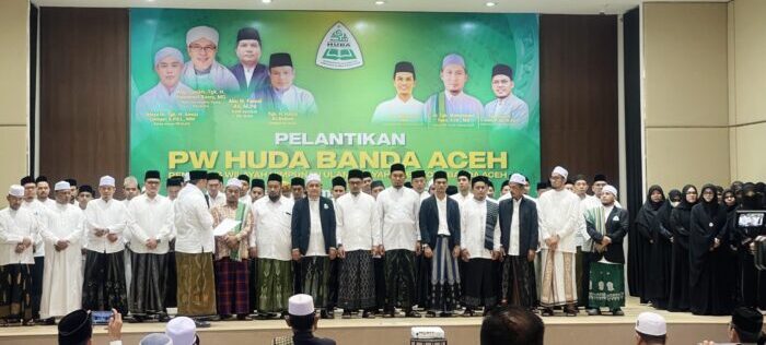 PW HUDA Kota Banda Aceh resmi dilantik masa khidmat 2025–2030 di auditorium lantai 8 Gedung Landmark BSI Aceh, Senin malam (16/6). (Foto: For Infoaceh.net)