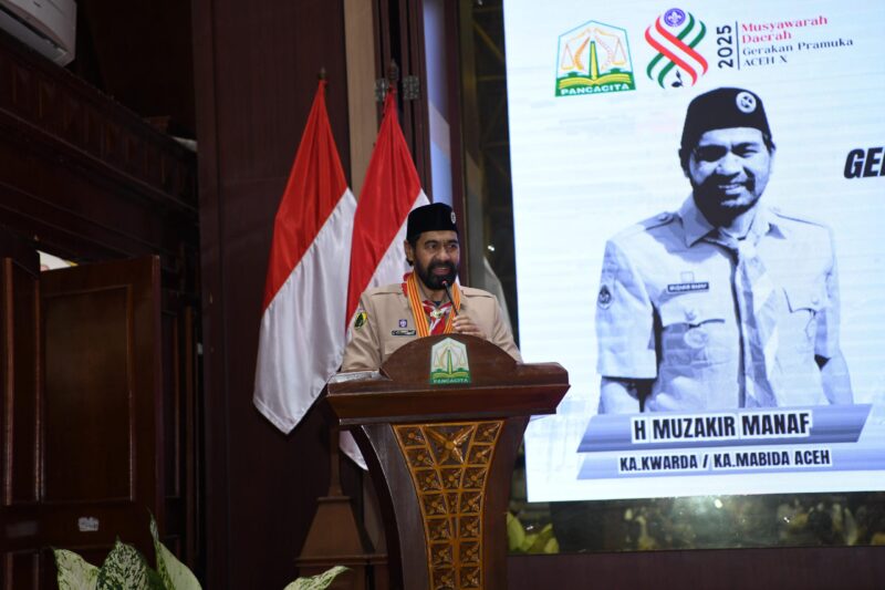 Gubernur Aceh Muzakir Manaf membuka secara resmi Musda X Gerakan Pramuka Aceh 2025 di Anjong Mon Mata, Pendopo Gubernur Aceh, Rabu (18/6/2025)
