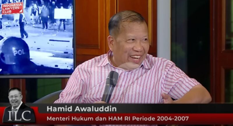 Mantan Menkumham Hamid Awaluddin saat menjadi narasumber dalam program Indonesia Lawyers Club (ILC), Rabu malam (18/6/2025). (Foto: Ist)