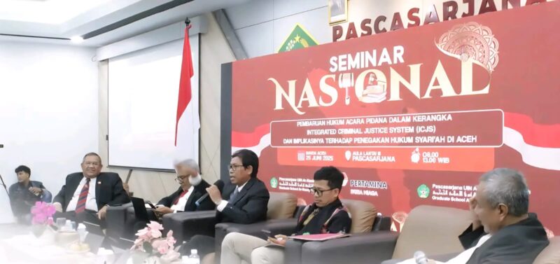 RKUHAP mendapat kritikan tajam di Seminar Nasional bertema “Pembaruan Hukum Acara Pidana dalam Kerangka Integrated Criminal Justice System dan Implikasinya terhadap Penegak Hukum Syariah”, di Pascasarjana UIN Ar-Raniry, Rabu, 25 Juni 2025.