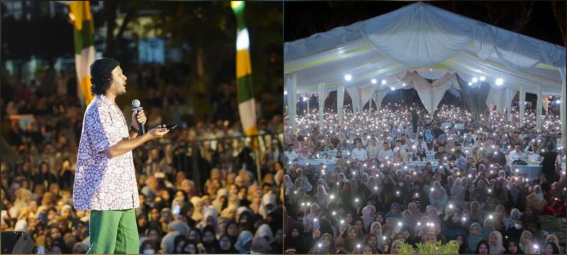Ribuan warga Banda Aceh menghadiri kajian bertajuk "Sharing Night" bersama Ustaz Hanan Attaki di Taman Bustanussalatin atau Taman Sari, Kamis malam (17/7). (Foto: Ist)
