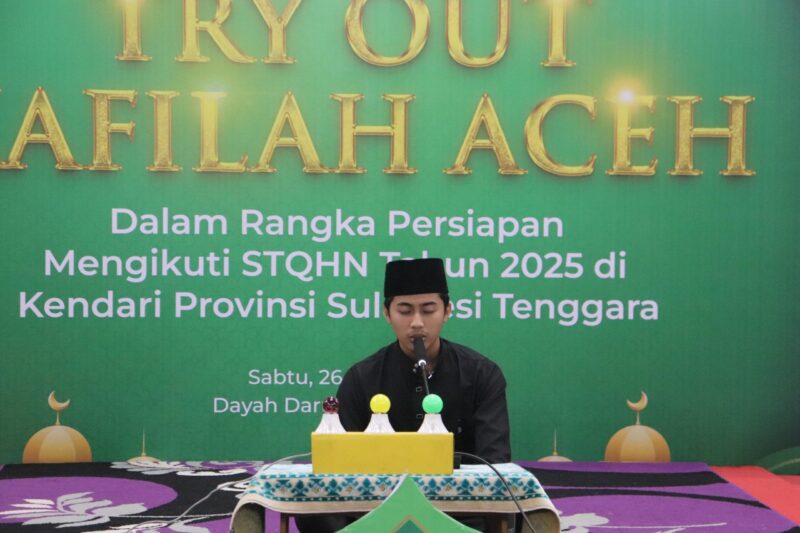 Kafilah Aceh mengikuti try out persiapan STQHN selama dua hari, 26–27 Juli 2025 di Dayah Darul Quran Aceh, Gampong Tumbo Baro, Samahani, Kuta Malaka, Aceh Besar. (Foto: Ist)
