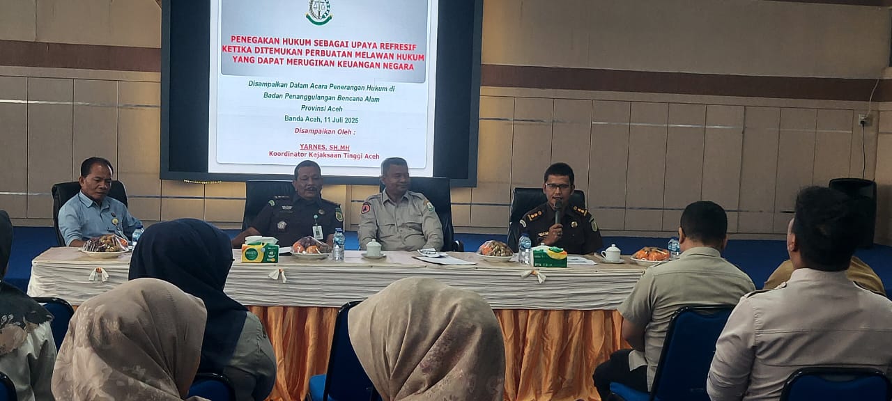 Kejati Aceh menggelar sosialisasi dan penerangan hukum bagi seluruh aparatur BPBA pada Selasa, 29 Juli 2025. (Foto: Ist)