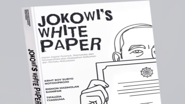 Sampul buku “Jokowi’s White Paper” karya dr. Tifauzia Tyassuma, memuat riset digital forensik dan neuropolitika terkait dokumen serta gaya kepemimpinan Presiden Joko Widodo.
