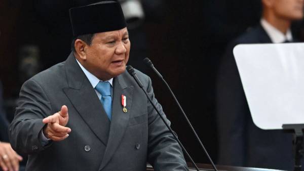 Presiden Prabowo Subianto saat menyampaikan pidato kenegaraannya yang menyinggung sengketa Blok Ambalat di Sidang Tahunan MPR RI, Kompleks Parlemen, Jakarta, Jumat (15/8/2025).