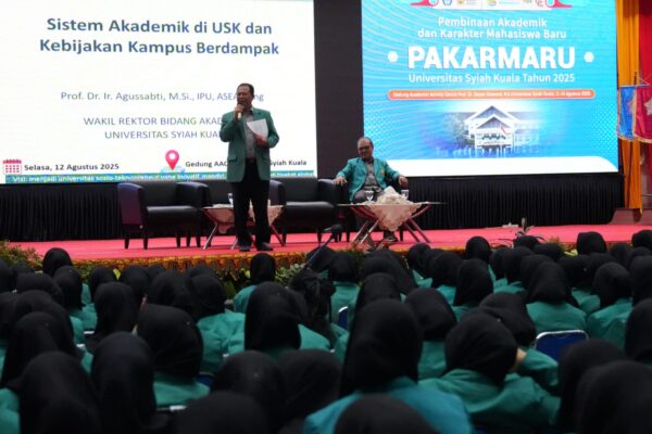 Wakil Rektor I Bidang Akademik USK Prof Dr Ir Agussabti MSi dalam sesi PAKARMARU di Gedung AAC Dayan Dawood, Selasa, 12 Agustus 2025. (Foto: Ist)