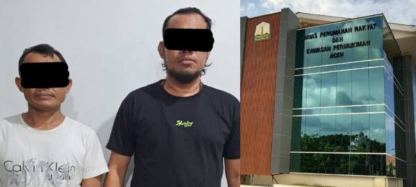Dua anggota Komite Peralihan Aceh (KPA) yang ditangkap Polda Aceh terkait keributan di Kantor Dinas Perkim Aceh. (Foto: Ist)