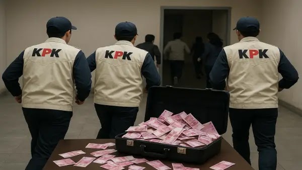 Direksi PT Inhutani V dibawa petugas KPK usai terjaring OTT di Jakarta, Rabu (13/8/2025).