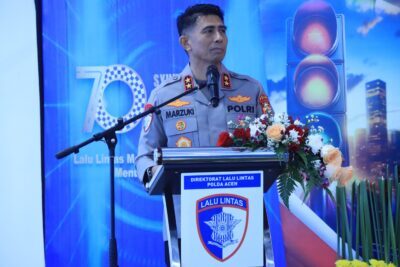 Kapolda Aceh Irjen Pol Marzuki Ali Basyah pada acara syukuran HUT ke-70 Lalu Lintas Bhayangkara yang digelar di aula Pesat Gatra Ditlantas Polda Aceh, Senin (22/9). (Foto: Ist)