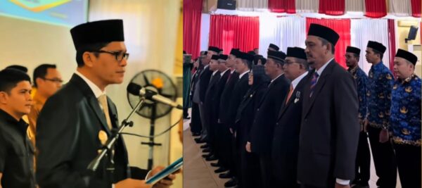 Bupati Mirwan MS melantik pejabat baru Pemkab Aceh Selatan dalam mutasi gelombang kedua di Gedung Pertemuan Rumoh Agam, Tapaktuan, Senin (29/9). (Foto: Ist)