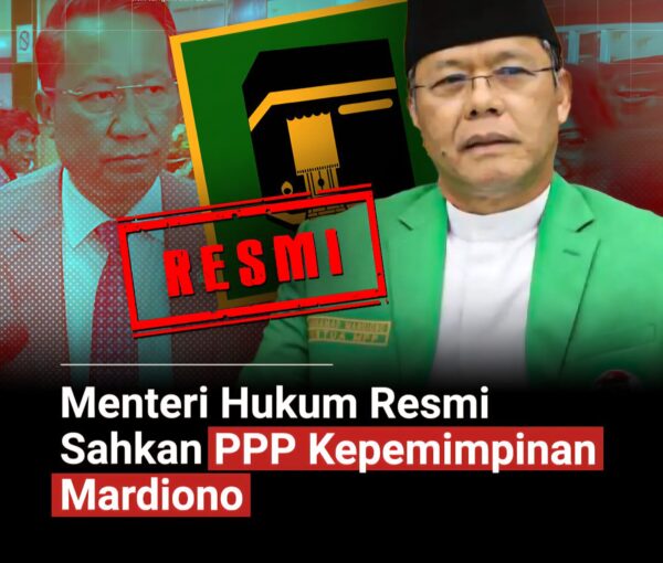 Menteri Hukum Supratman Andi Agtas telah menandatangani SK kepengurusan PPP dengan Ketua Umum Muhammad Mardiono.